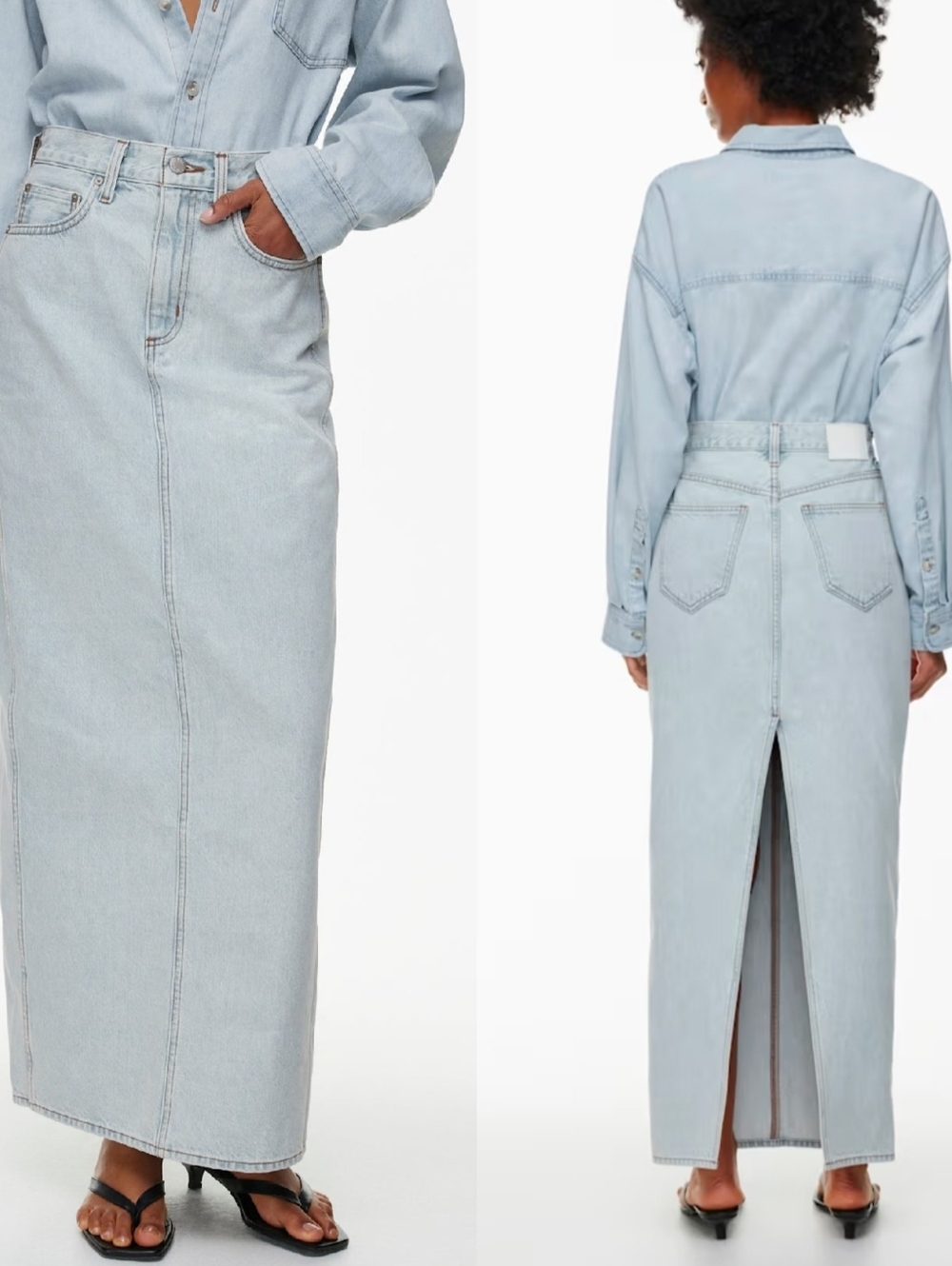 Denim Forum The '90s Pencil Maxi Denim Skirt High Rise BLeach Bleu Size 28 - Picture 1 of 15